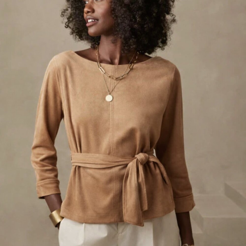 NWT BANANA REPUBLIC Velvet Suede Top in CAMEL
